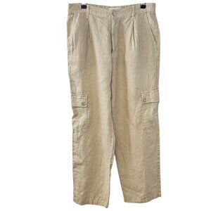 Bella Dahl Womens 100% Linen Straight Leg Cargo Pants, Beige, High Rise, Size M
